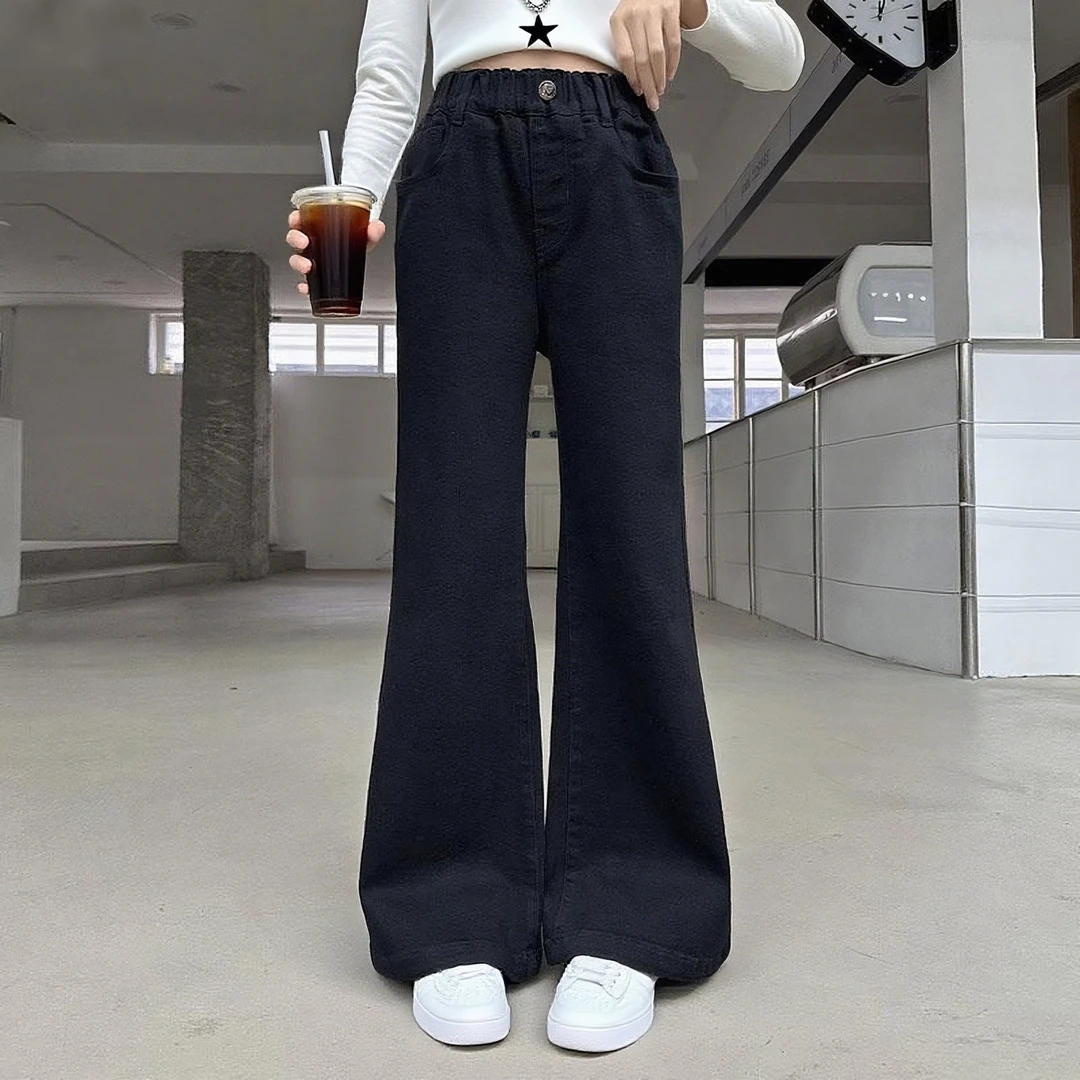 女童春秋喇叭牛仔裤2025秋装新款儿童大童女孩微喇长裤弹力初中生