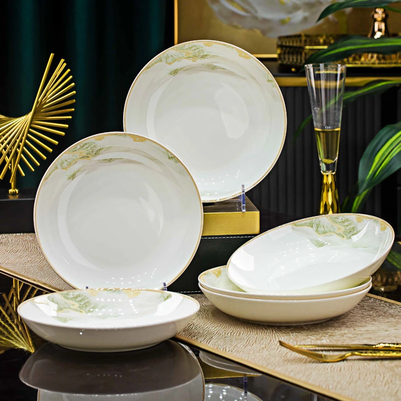 江山如画8英寸圆深盘4/6个装景德镇家用菜盘