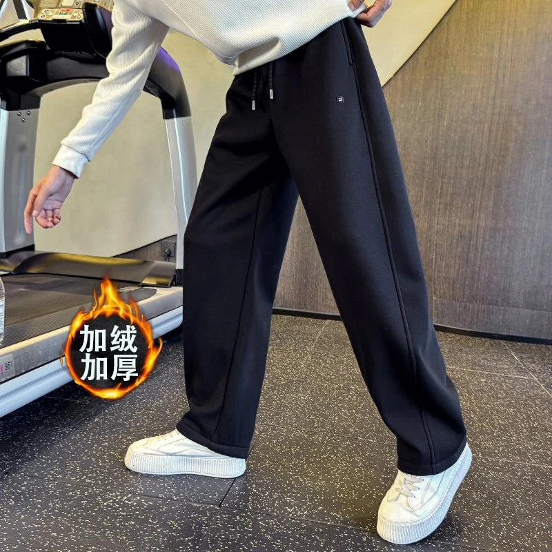 基础款男士加绒卫裤潮流宽松阔腿裤痞帅运动男裤秋冬潮牌休闲裤子