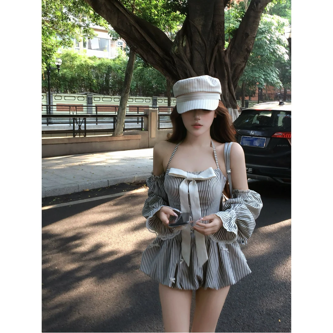 瑞茜·威瑟斯 高智女神 夏季纯欲风小众宽松显瘦挂脖连衣裙 R7055V