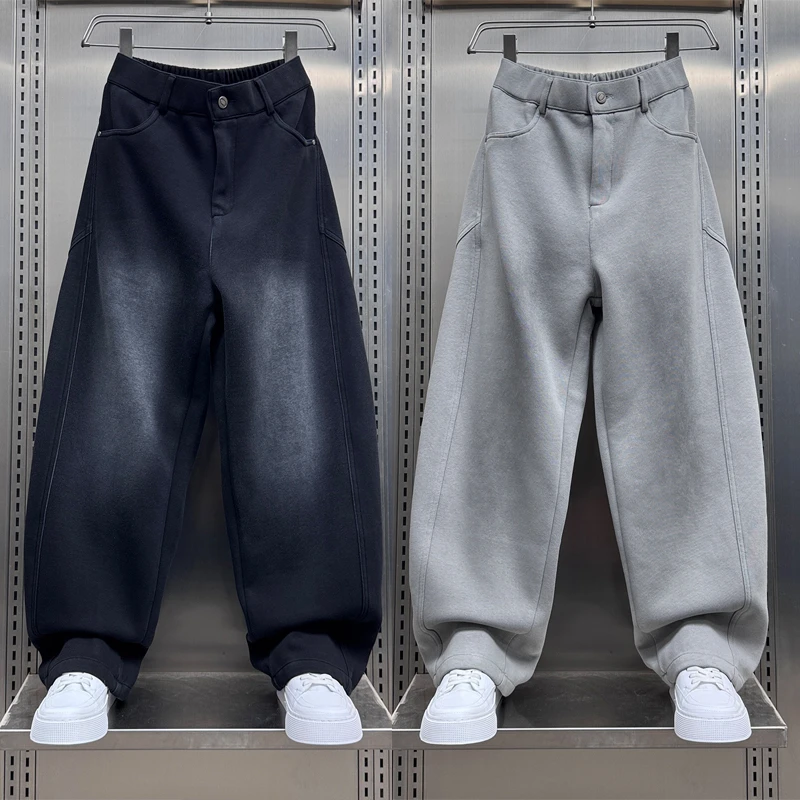 2025秋季新款美式潮流渐变宽松休闲裤男痞帅百搭直筒裤简约弯刀裤