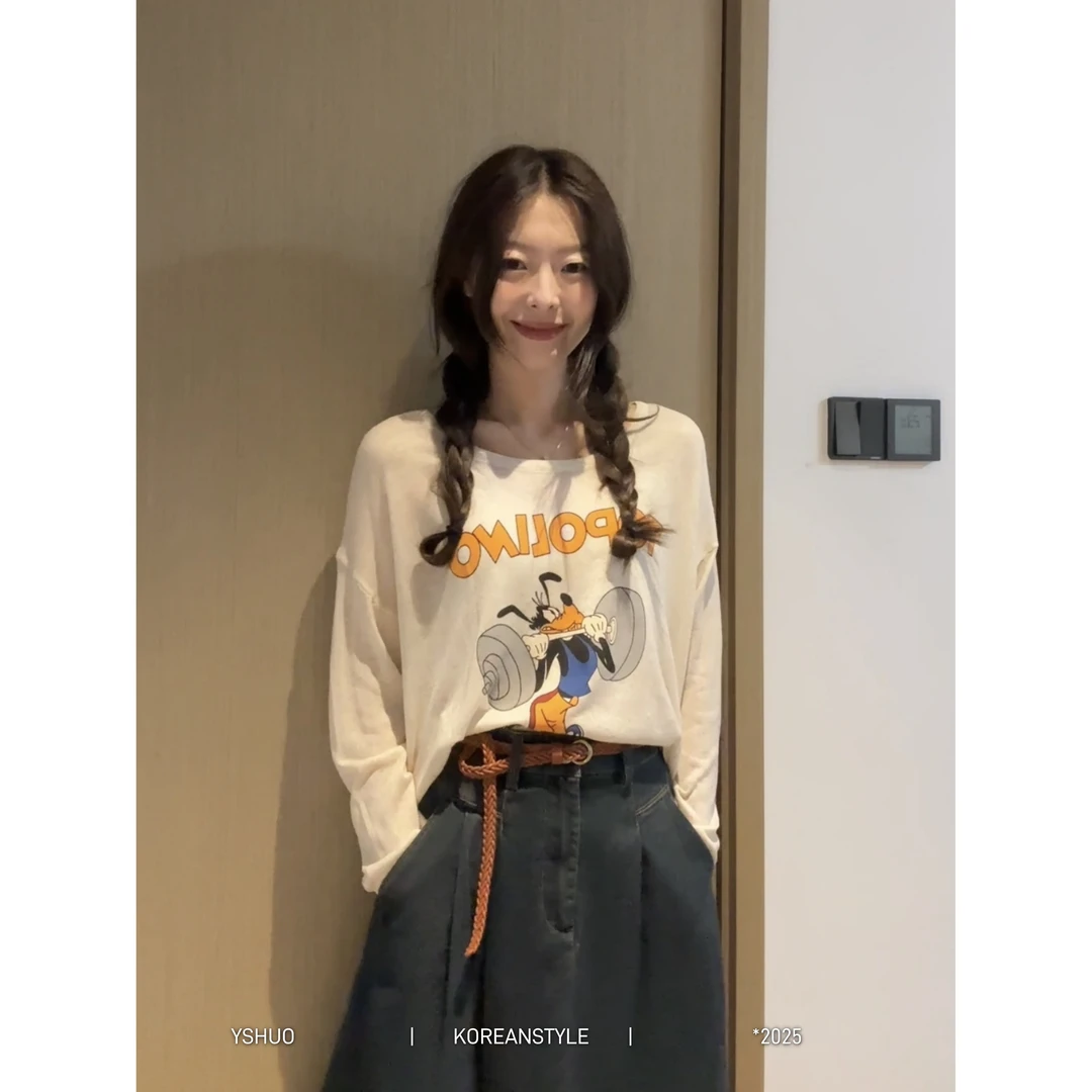 【实穿派】卡通时髦宽松防晒夏天薄款针织透气长袖上衣 25130