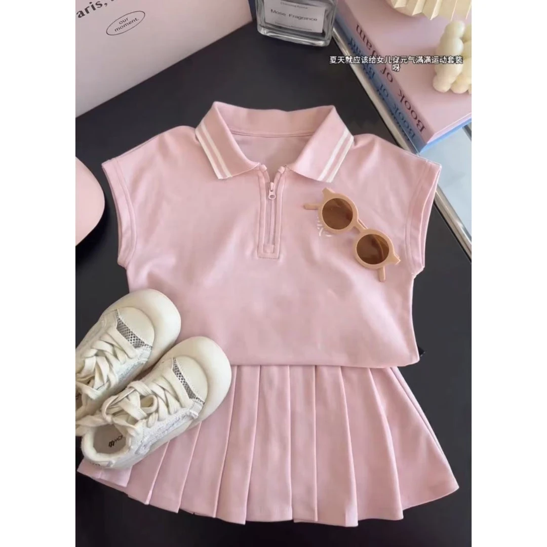 女童夏装2025新款儿童学院风背心百褶裙两件套D