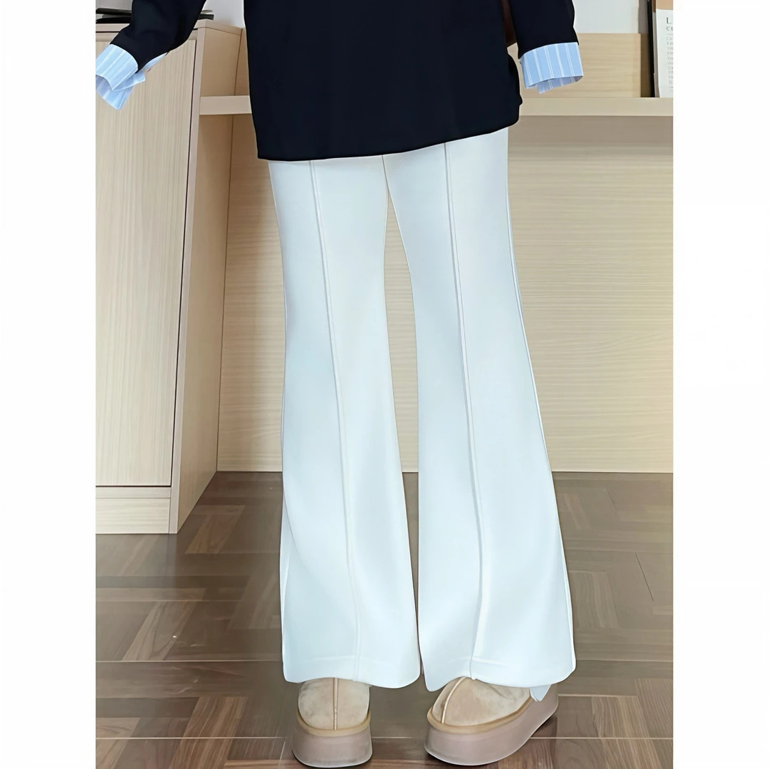 花契“雾锁冰岛”大码女装冬季简约200斤胖mm加绒加厚休闲裤4369-C
