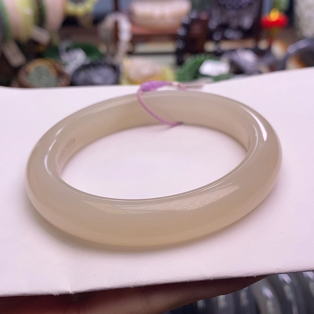 和田玉未镶嵌挂件熟藕粉手镯55.4圈口