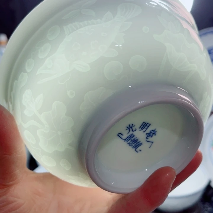 青花玲珑5.5寸饭碗鱼藻纹