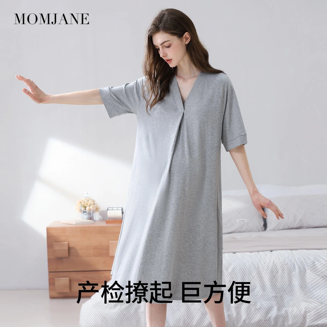孕妇装连衣裙夏季新款带胸垫孕期哺乳睡裙中长款小个子宽松短袖裙
