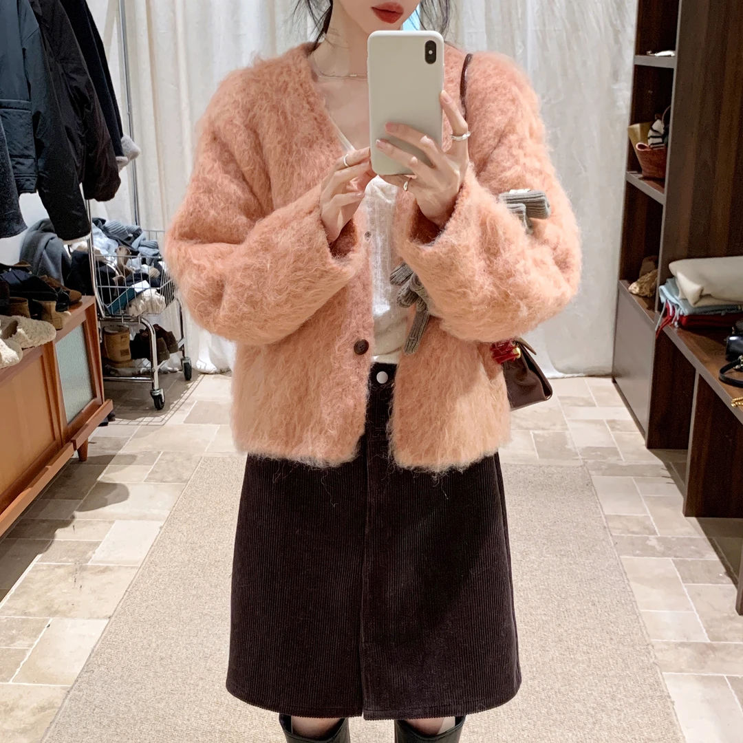 韩系橘色毛茸茸短外套女2025冬新款氛围感宽松显瘦气质上衣