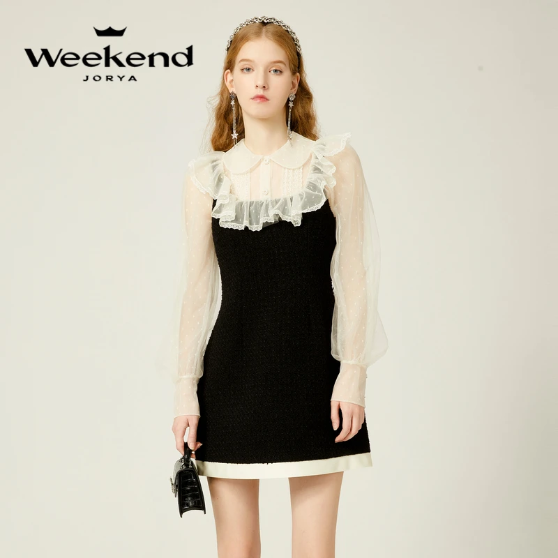 【媛媛女王专享】卓雅周末新款甜美娃娃领荷叶边连衣裙女EJWDDF55