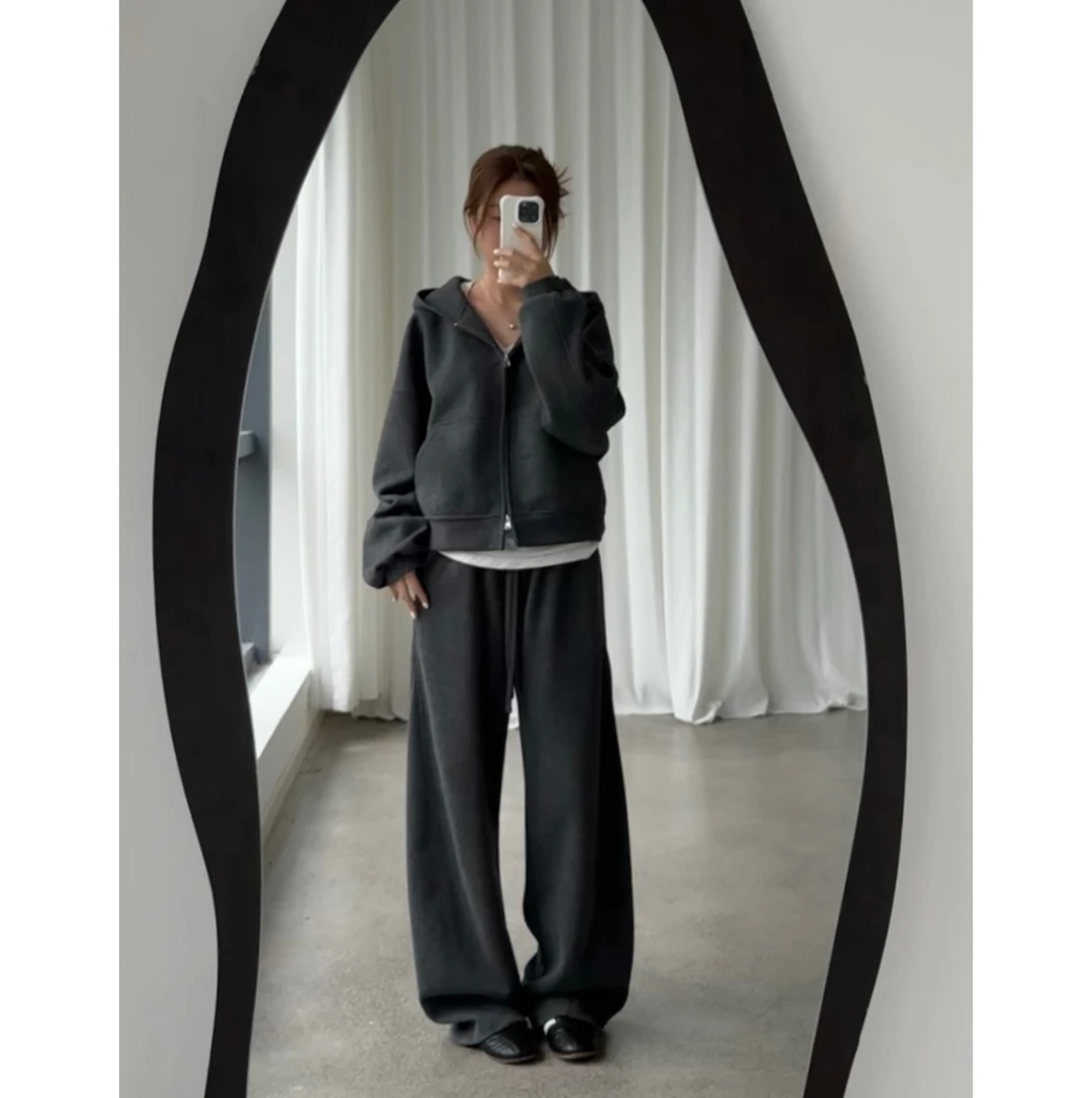 Hazi 休闲慵懒运动套装男女秋季新款韩系连帽卫衣一套