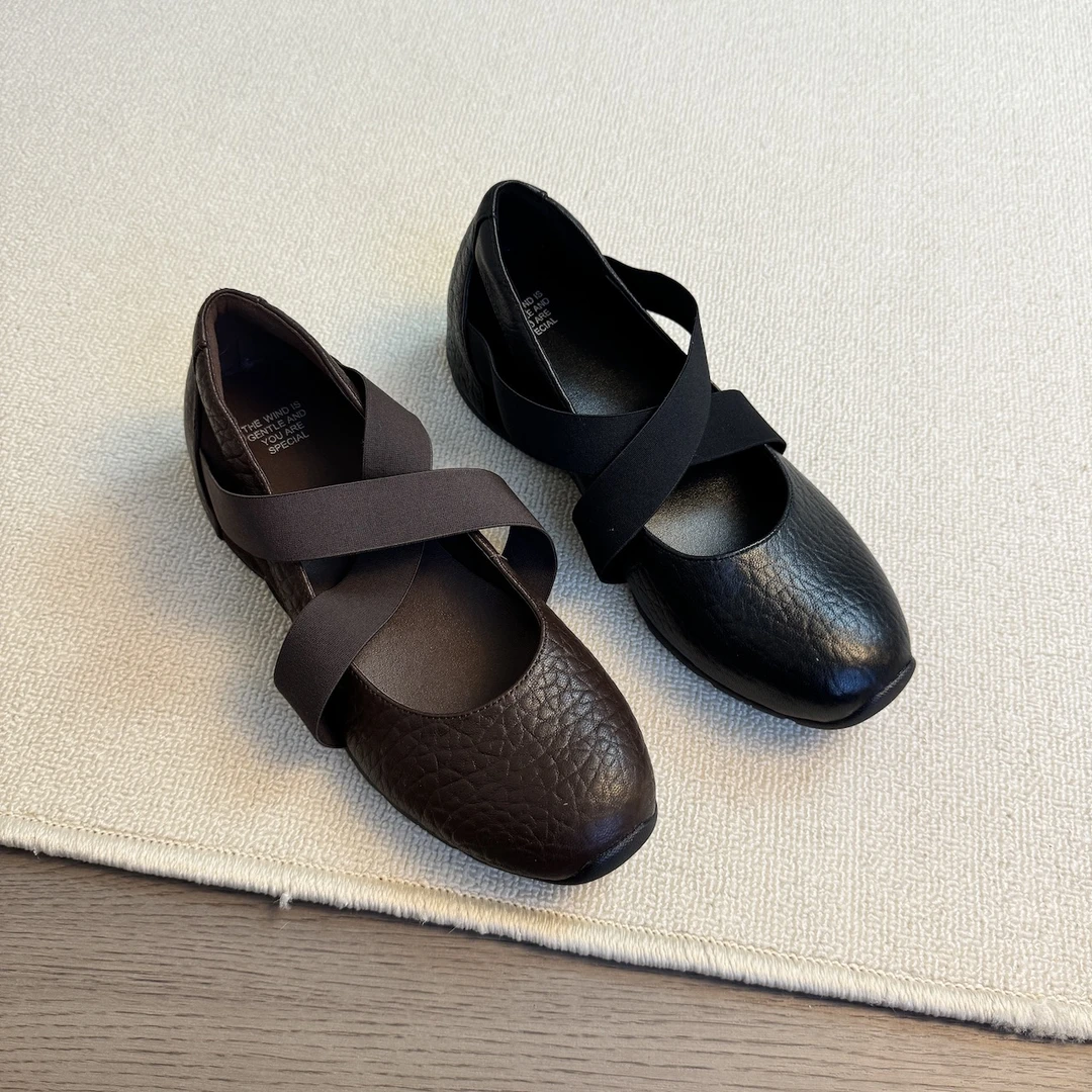 六也「柔软内增」运动风交叉带浅口舒适芭蕾风休闲纯色单鞋L1072