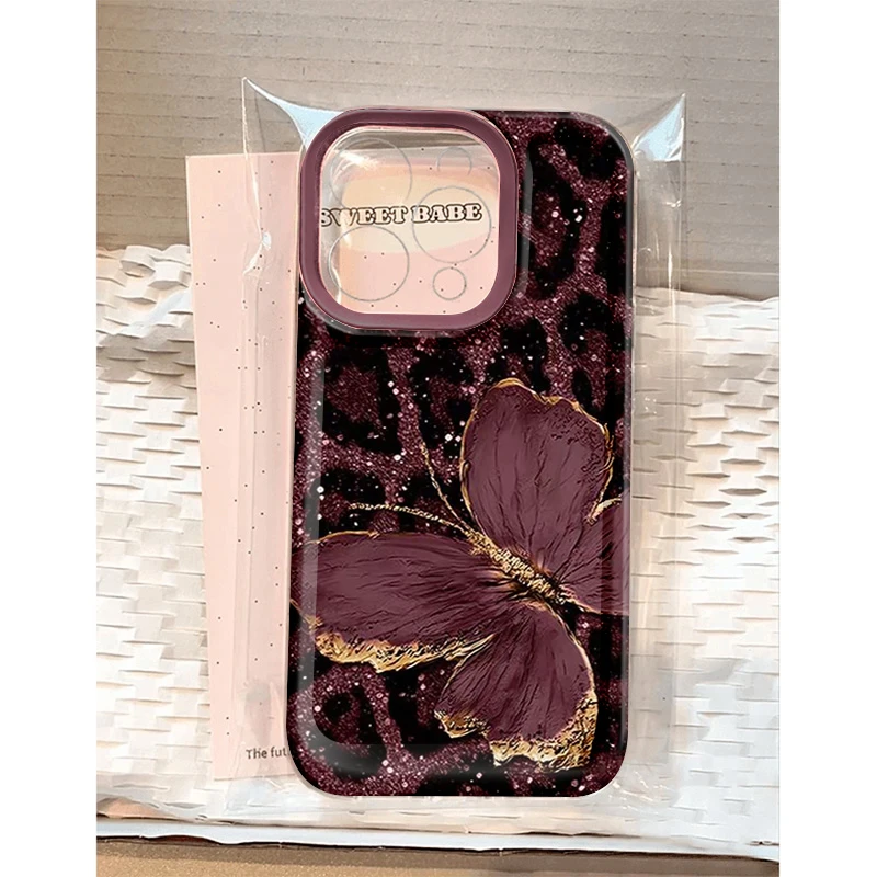 豹纹蝴蝶适用苹果16 15手机壳iPhone13promax防摔14 12男女xr软11