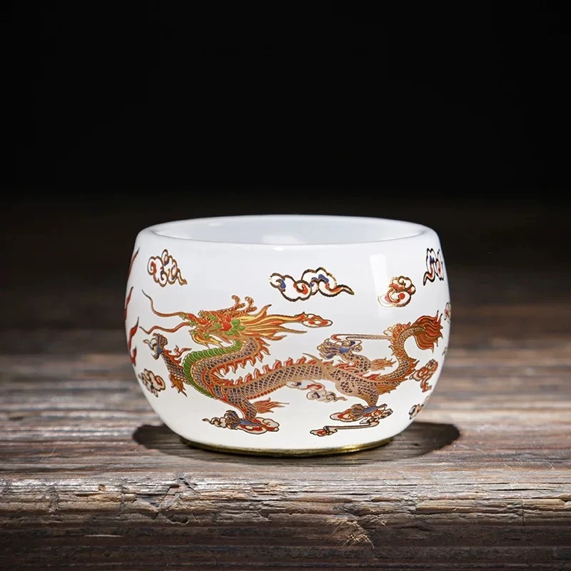 高端茶器白琉璃【龙凤】主人杯