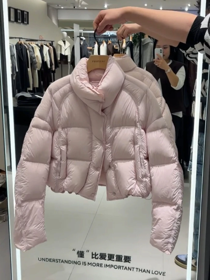 韩版粉色短款立领棉服女2025年冬季新款百搭面包服加厚保暖外套潮