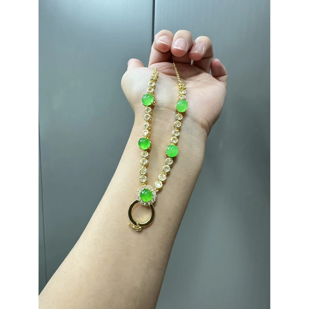 翡翠设计款14k太阳花小蛋面万能项链