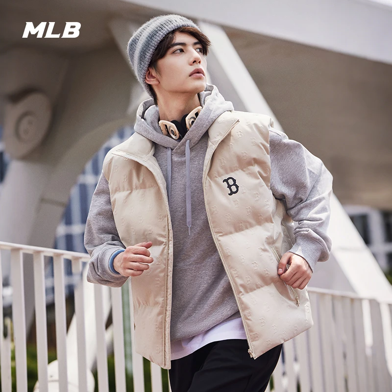 MLB官方 男女情侣潮奢满印老花加厚保暖羽绒马甲25秋季新款DVM03
