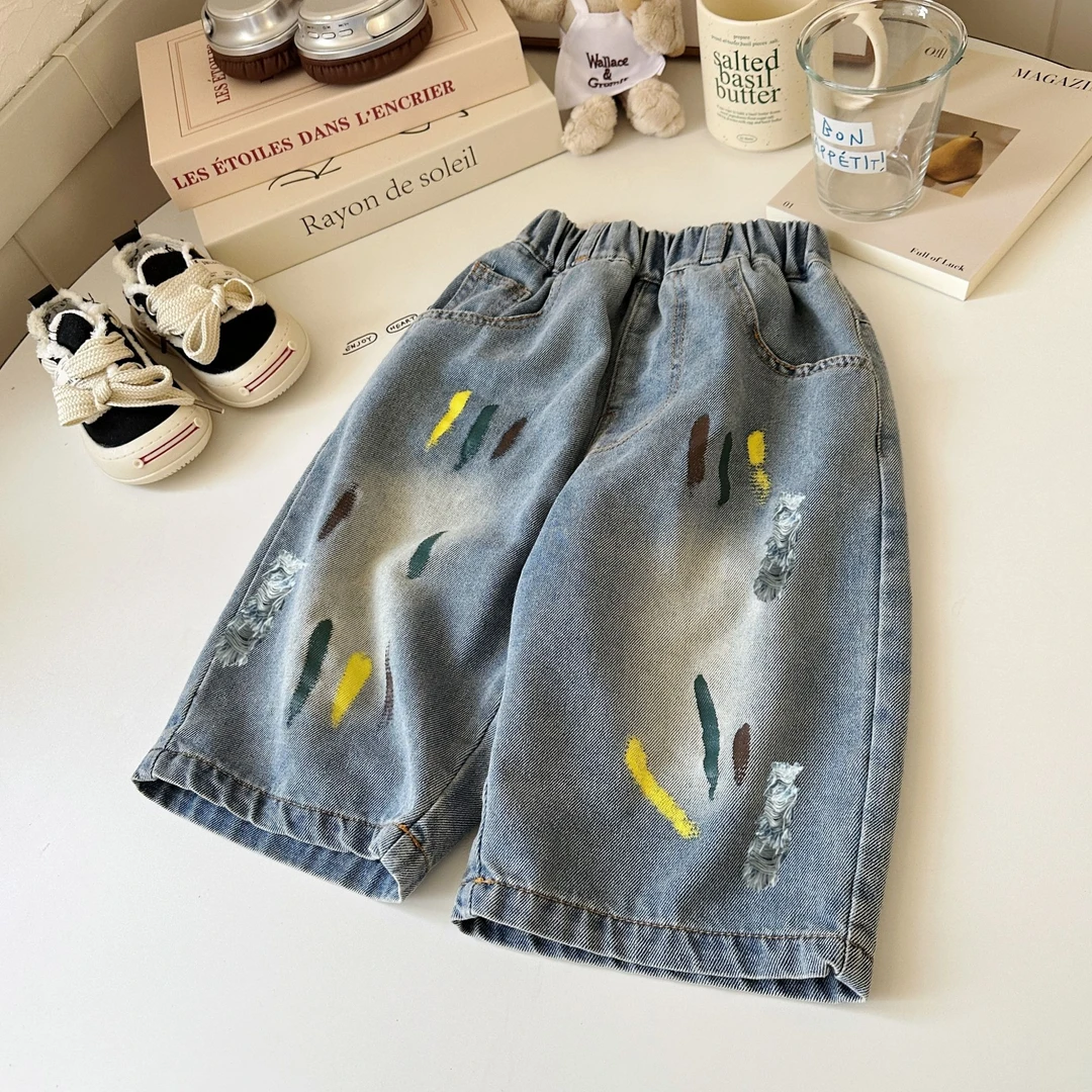 儿童夏季休闲男童牛仔裤夏季短裤洋气短裤薄款五分短裤套装牛仔