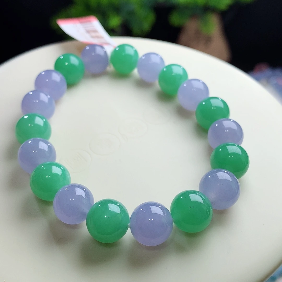 未镶嵌手串翡翠卡10mm冰胶双彩手串 色阳色艳