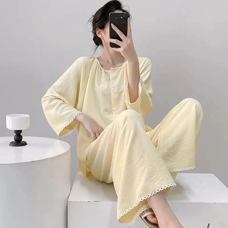 2025新款慵懒风薄款睡衣女春夏天丝棉长袖开衫可外穿家居服