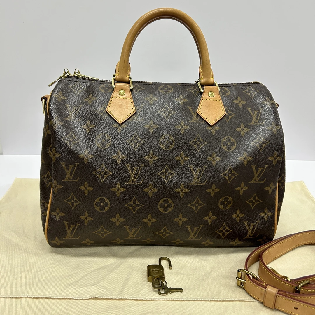 95新 LouisVuitton/路易威登 老花肩带款 Speedy30斜挎包 07705