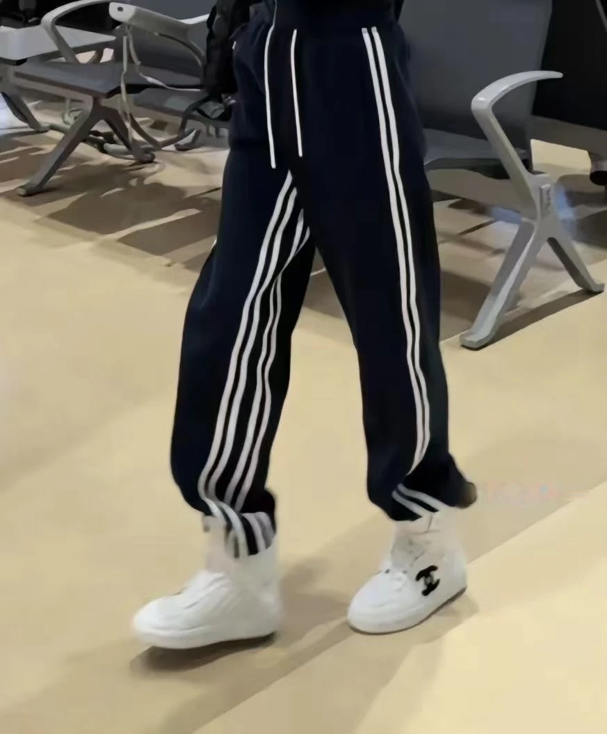 早春新款潮流气质时尚两侧织带松紧腰抽绳显瘦减龄休闲裤3152-G