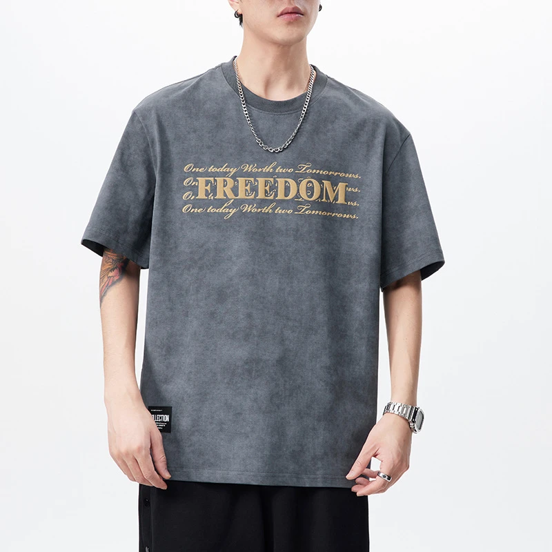 夏季2025新款美式短袖T恤男潮牌宽松大码棉质半截袖薄款休闲体恤