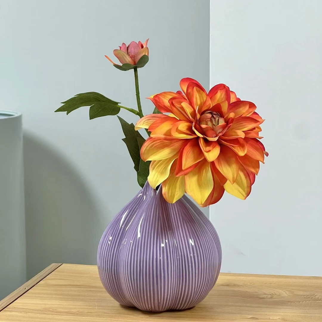 紫牡丹花仿真花客厅餐桌装饰床头柜高级摆件家居假花