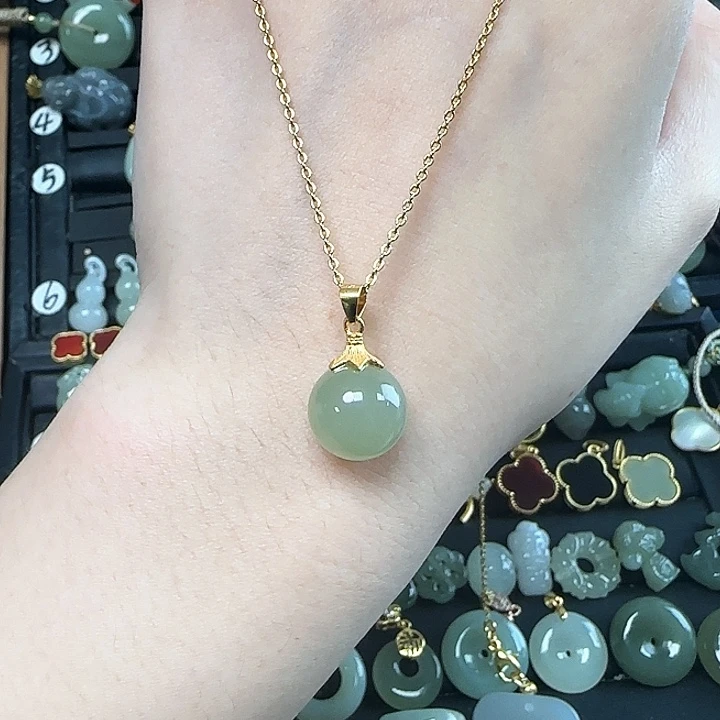 和田玉银S925镶嵌颈饰送链子送绳