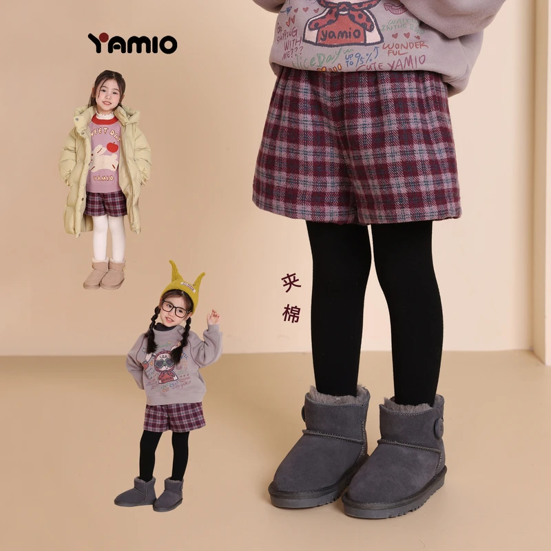 YAMIO杨梅家2025秋冬新款儿童中大童装女童夹棉短裤CF4137