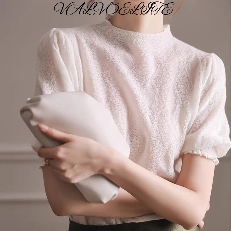 法式赫本风白色短袖蕾丝衬衫女2025夏季新款洋气减龄百搭打底上衣