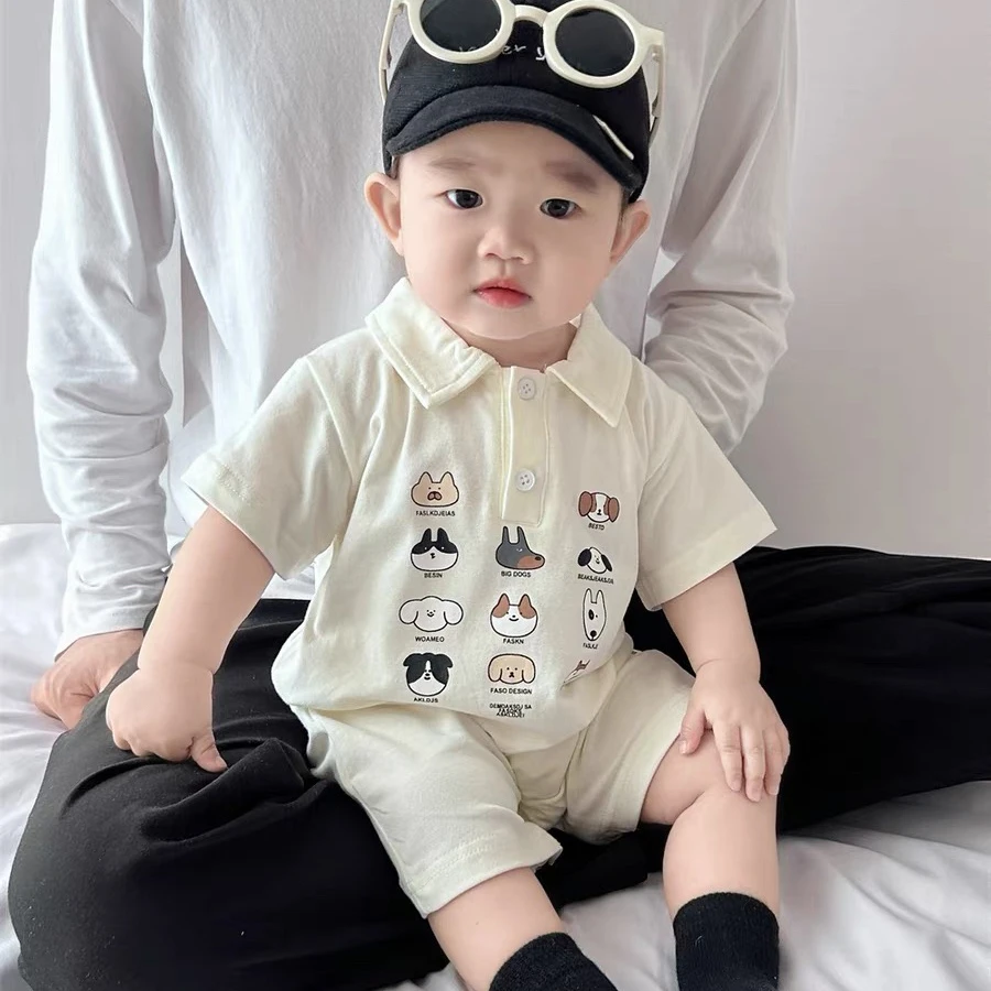 幼儿A类卡通短袖短爬夏季宝宝爬服哈衣夏装薄款女童男童婴儿翻领