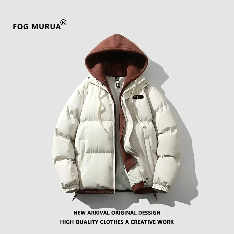 FOG MURUA棉衣男外套冬季2024连帽假两件加厚保暖棉服冬装棉袄子