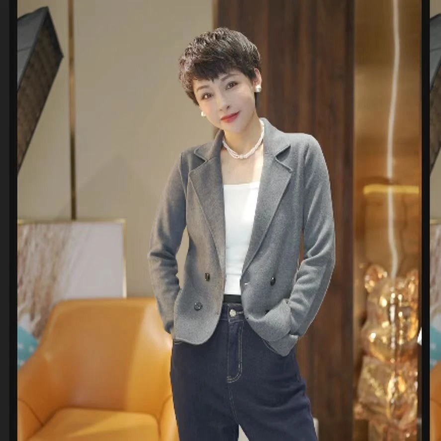 名港MG3136【气质百搭】中厚款双排四粒扣时尚针织衫开衫外搭