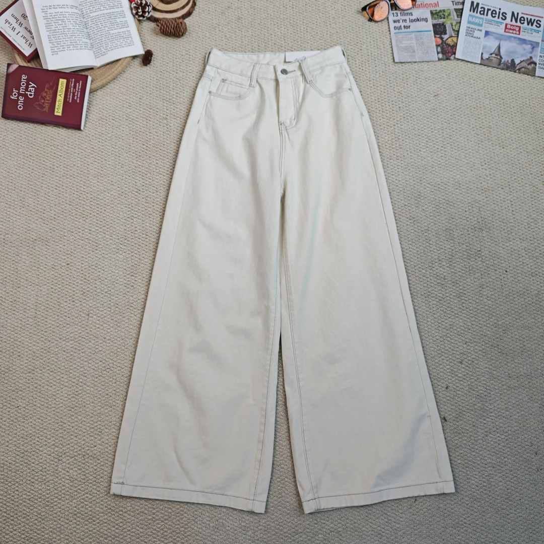 205春季新款纯色洗水阔腿裤休闲裤牛仔裤9587