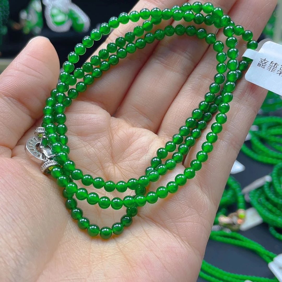 翡翠颈饰未镶嵌天然A货翡翠帝绿3.8