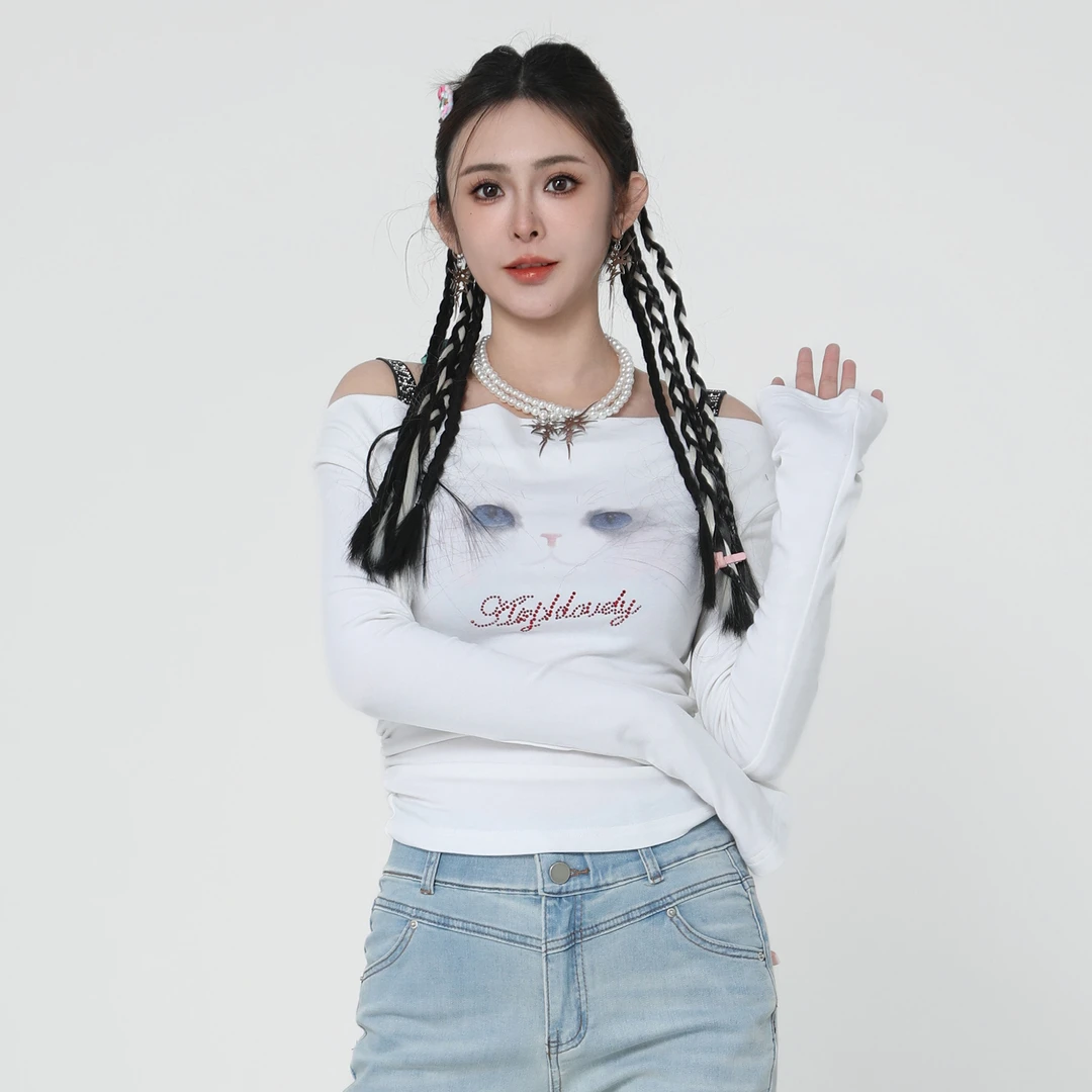 ANPK纯欲甜美一字肩白色T恤A5F02A0052