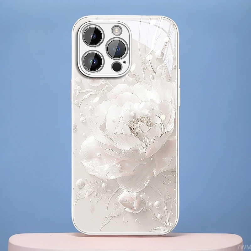 珍珠山茶花适用苹果16手机壳新款iPhone15promax高级感14数码配件