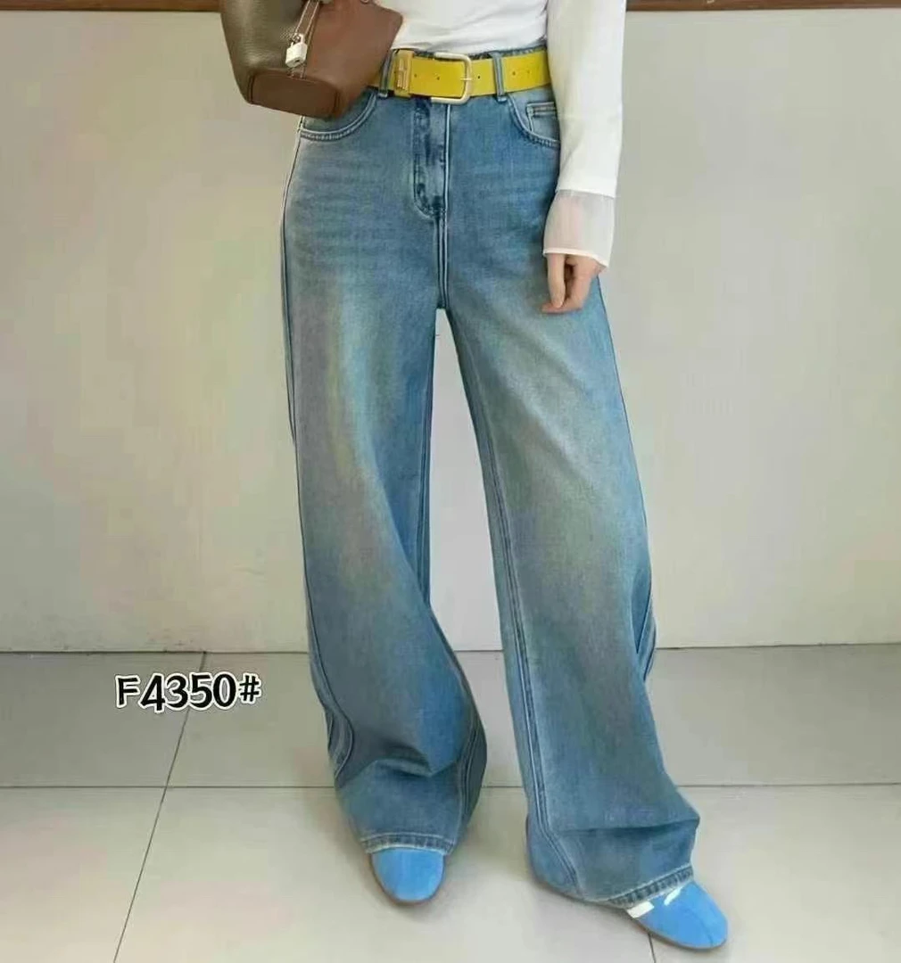 春季新款高腰显瘦直筒牛仔裤复古百搭阔腿裤