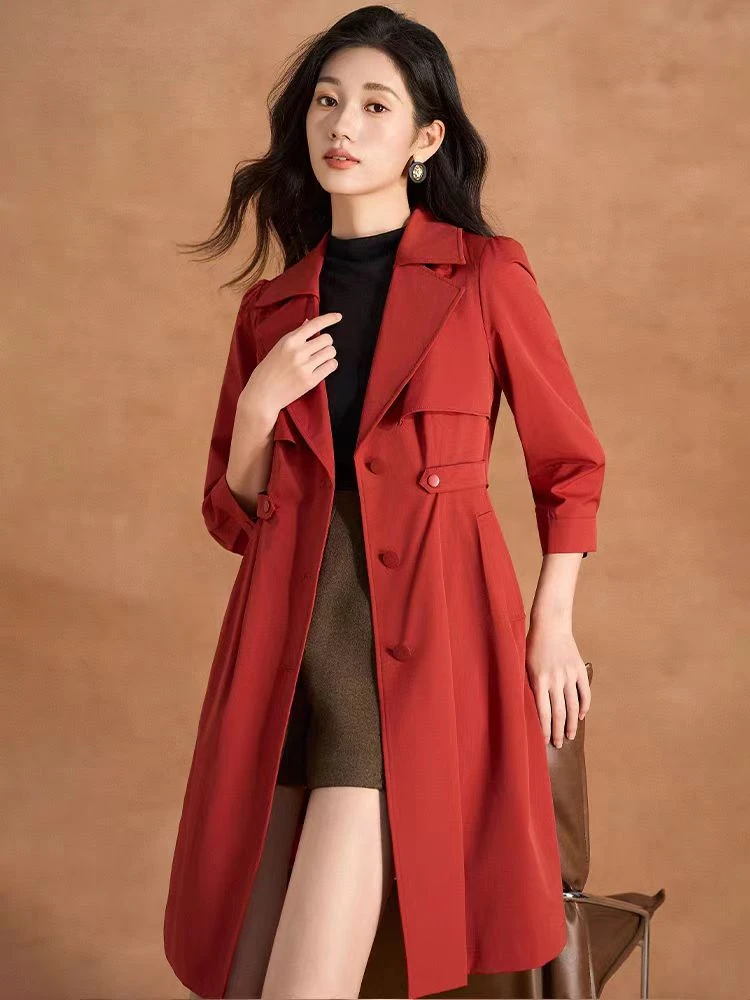 【F2162】2025年春装新款杭州意法风衣外套小香风高端中长薄大衣