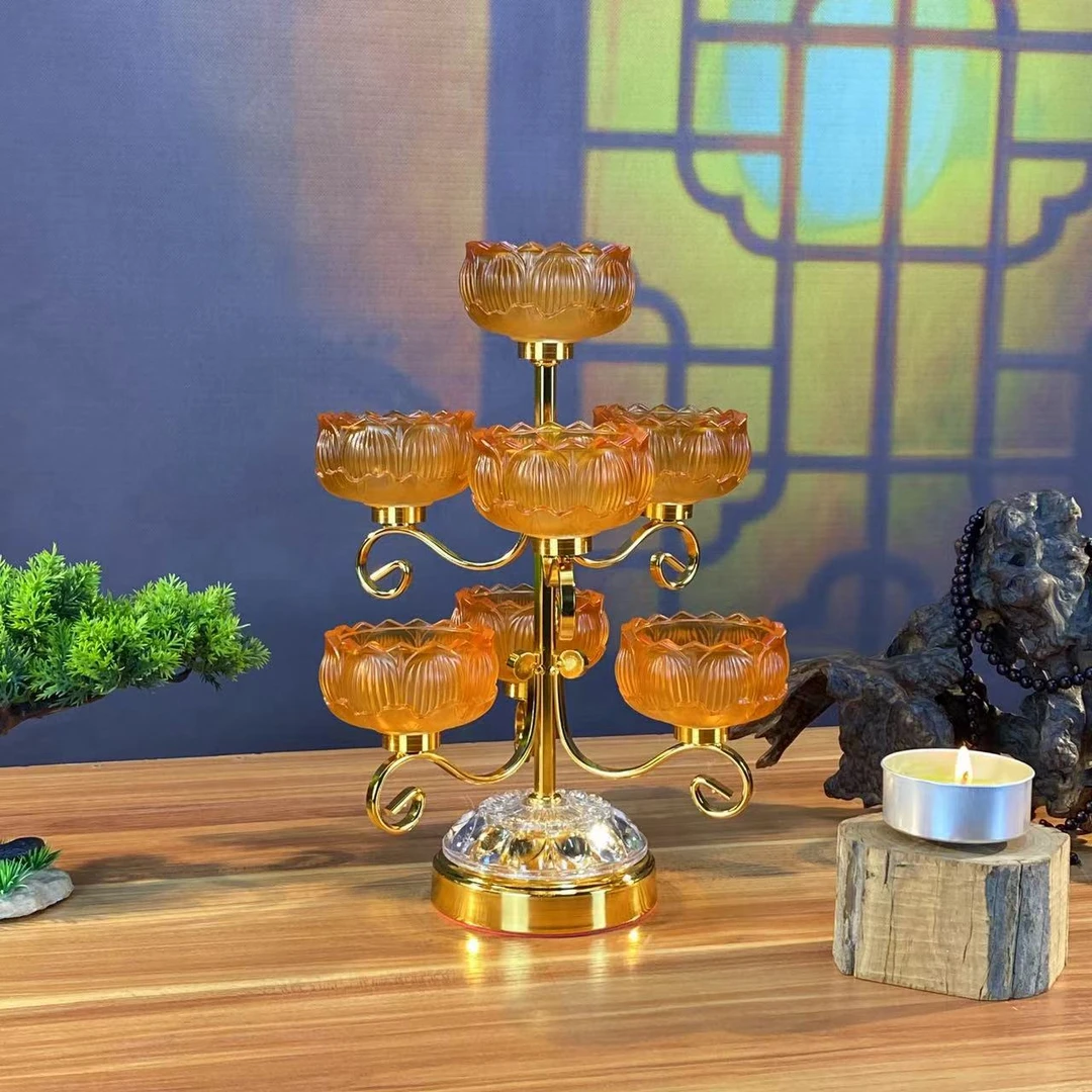 七星琉璃烛台七星灯家用酥油灯灯座莲花灯座支架蜡烛台供灯