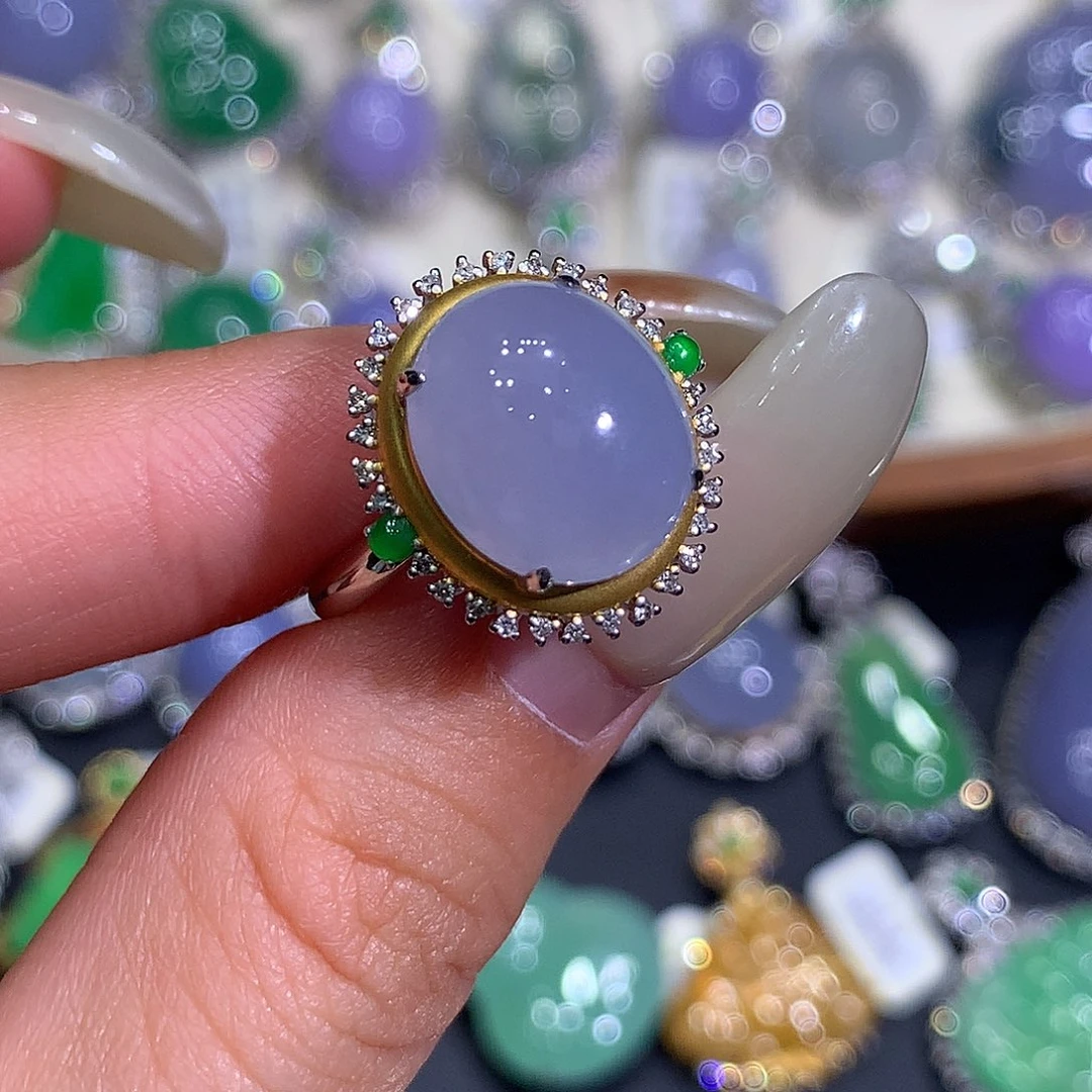 翡翠18K金镶嵌吊坠(不含链)