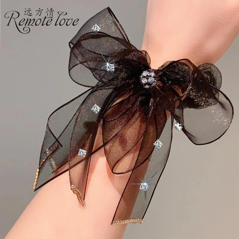 remote love/远方情超仙蝴蝶结网纱大肠发圈女头绳闪钻发绳T1819