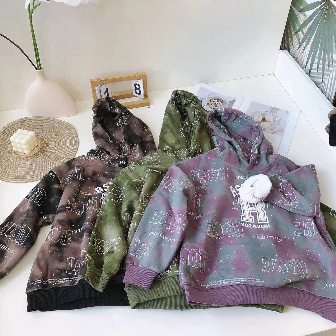 C163小喆大童加绒卫衣连帽R字母款