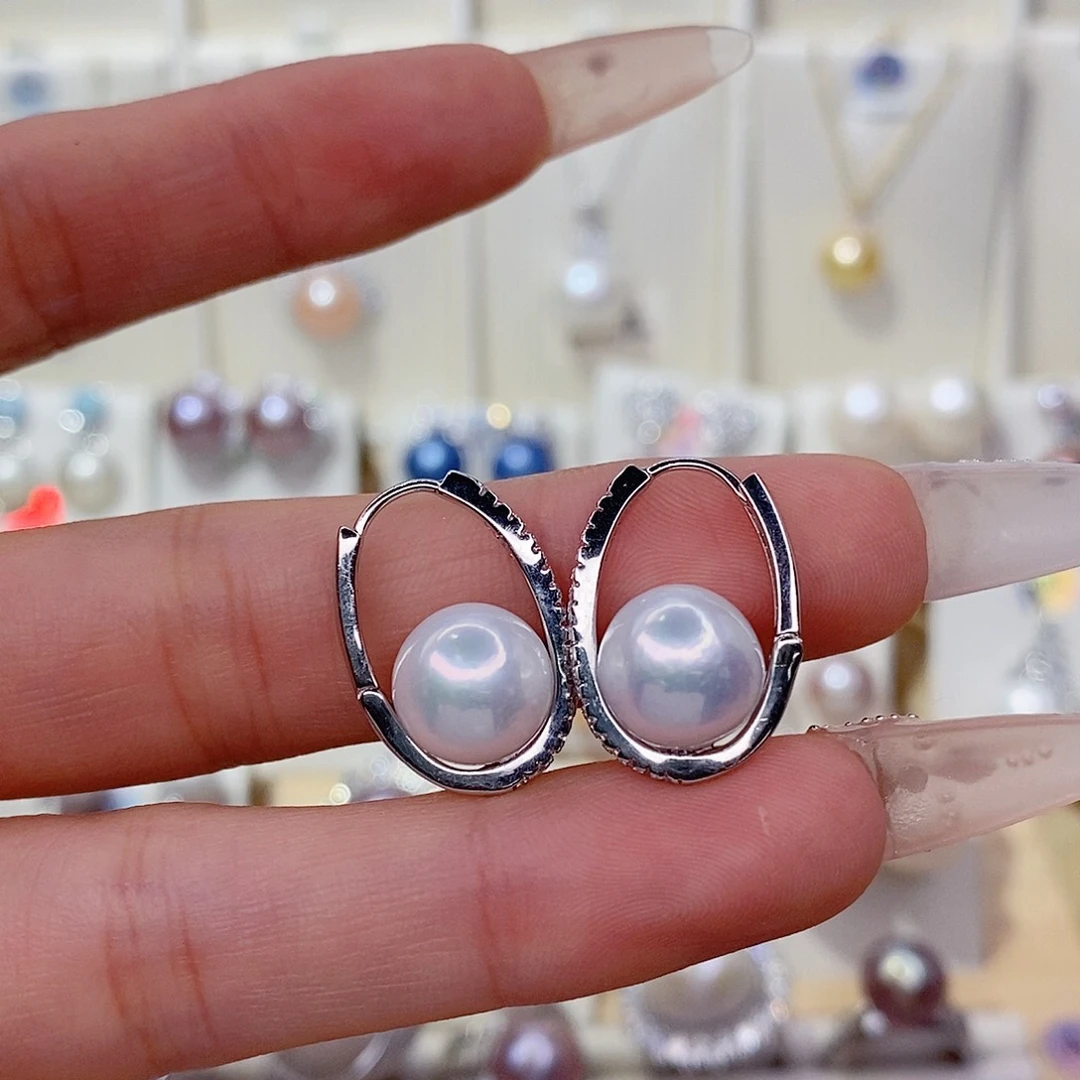银S925镶嵌耳饰淡水珍珠