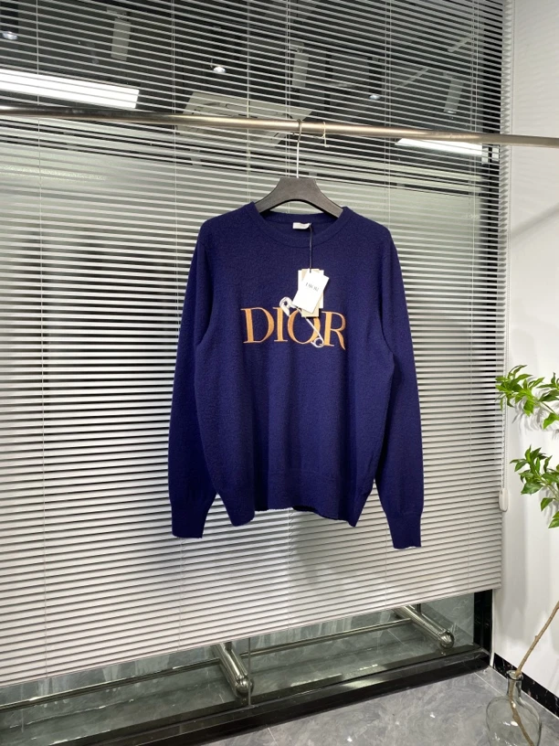 99新 DIOR/迪奥 别针毛衣 羊毛衫 刺绣logo 蓝色 XXL码 ko1947