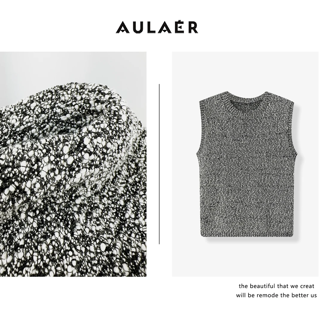 AULAER/澳拉尔【玫瑰专属】肌理颗粒慵懒感无袖针织马甲ALE347036