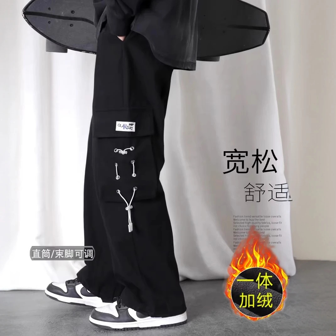 男童冲锋裤秋冬款中大童宽松户外服男孩子工装秋季束脚直筒长裤子