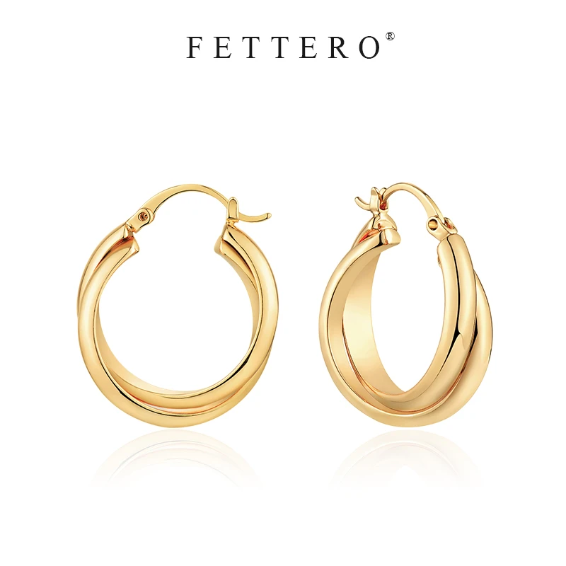 fettero 铜合金耳饰 【金色重叠2片加厚耳环】气质时尚百搭小众