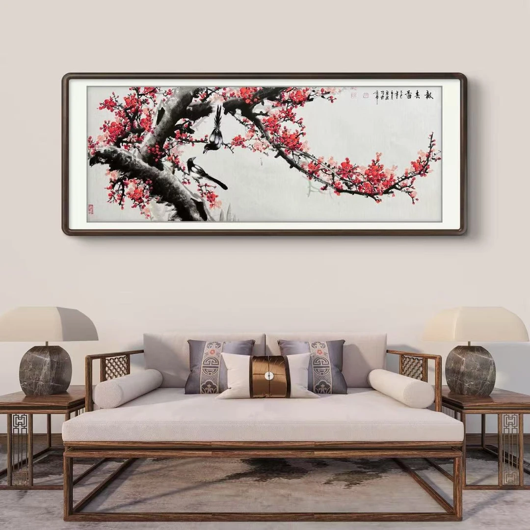 《报春图》纯手绘六尺横幅梅花客厅茶室书房办公室国画挂画作品