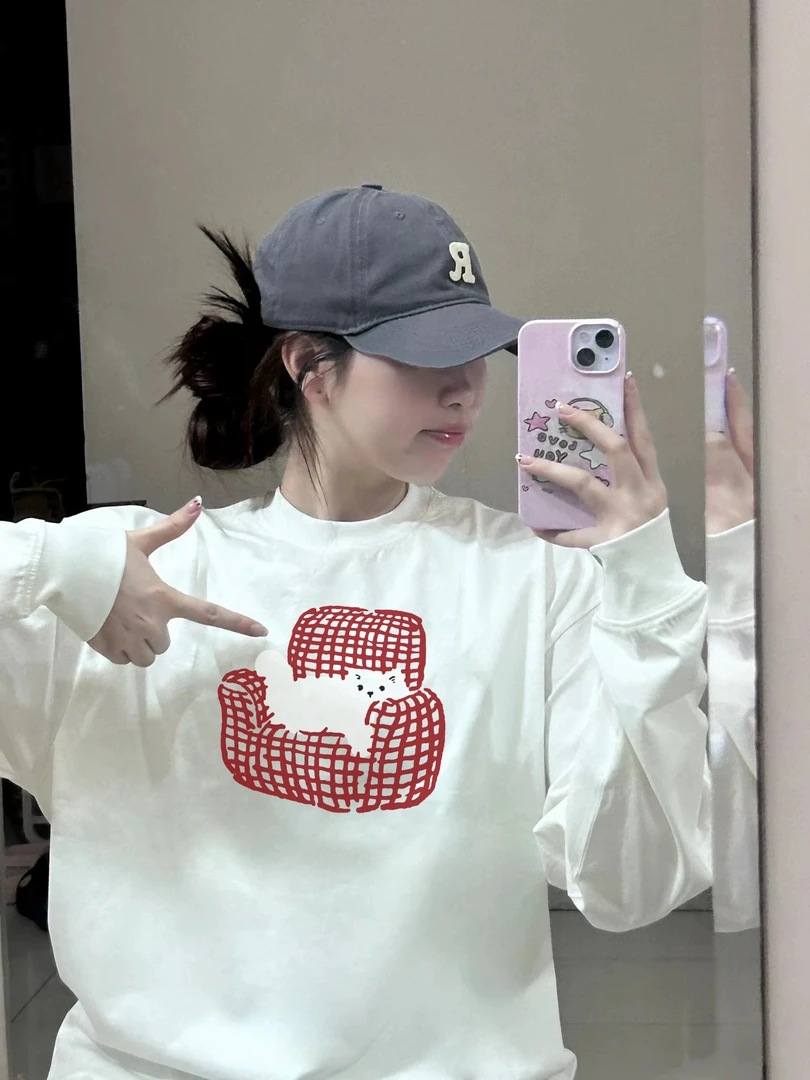 纯棉美式白色长袖t恤女2025新款爆款早秋季宽松慵懒风打底衫上衣